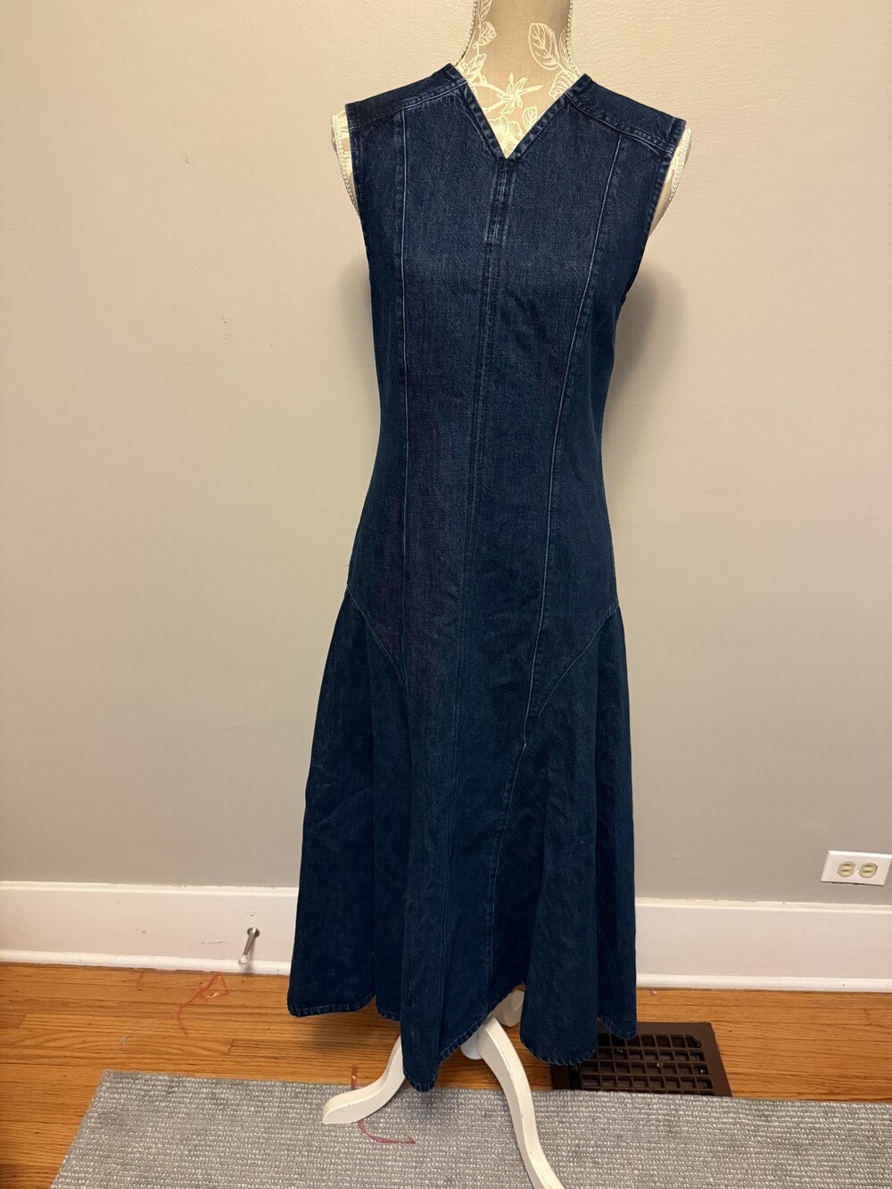 COS NWT Dropped-Waist Denim Midi Dress Size 8 Dark Blue